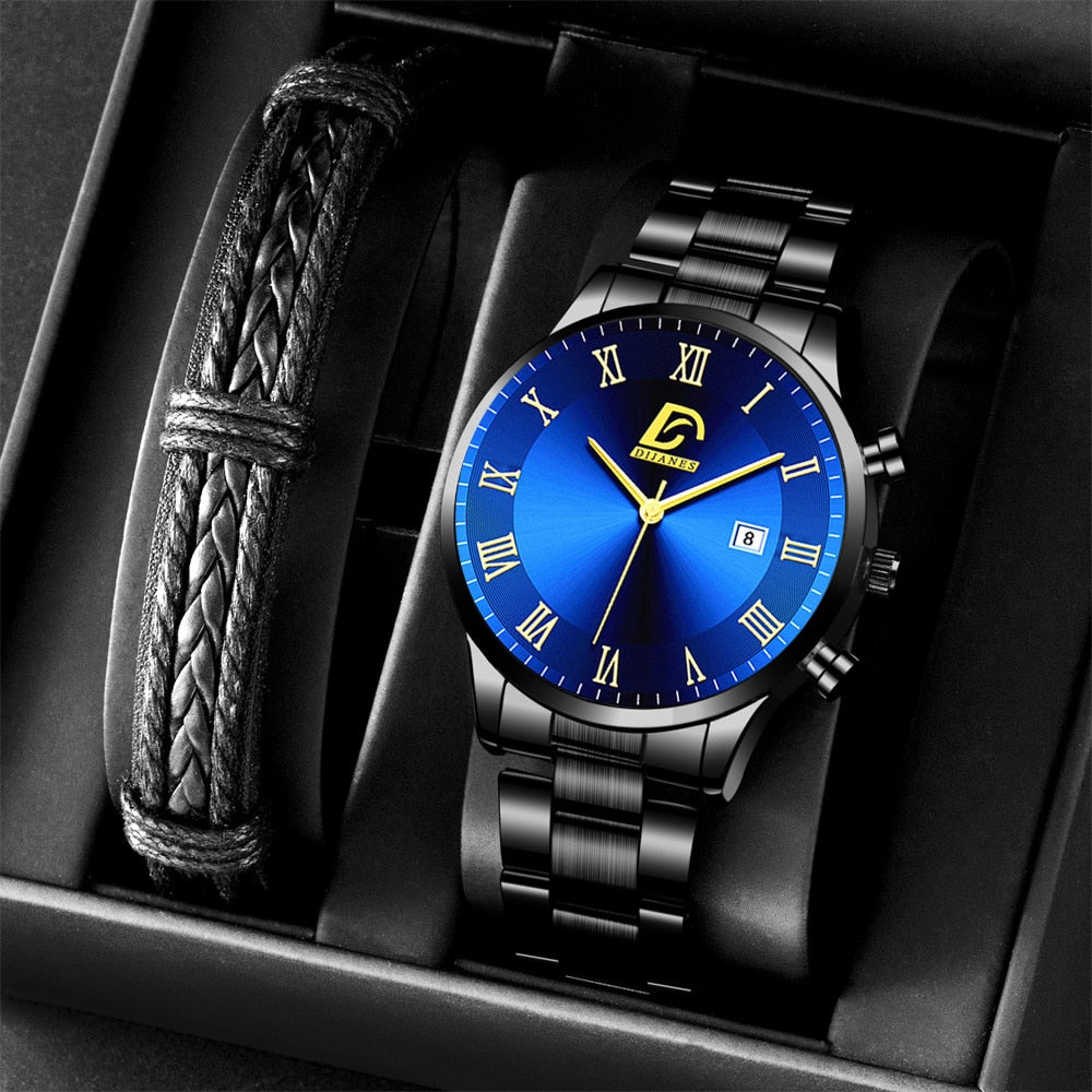 Fashion Men's Watch Luxury Stainless Steel Calendar Quartz Wrist Watch Men Business Bracelet Brand Clock relogio masculino